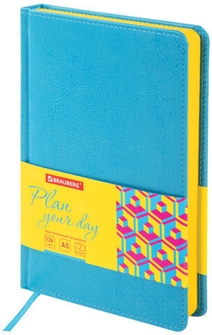 Ежедневник недатированный А5 138х213 мм BRAUBERG "Rainbow" под кожу, 136 л., бирюзовый, 111666