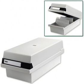 Картотека пластиковая ФОРМАТ А5 (210х148 мм) горизонтальная на 1300 карт, с крышкой, серая, HAN (Германия), HA955/11