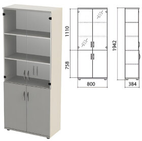 Шкаф закрытый со стеклом &quot;Этюд&quot;, 800х384х1942 мм, цвет серый (КОМПЛЕКТ)