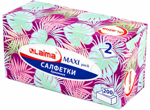 Салфетки косметические 200 шт. в картонном боксе 2-слойные, LAIMA "Everyday", 20х20 см, 113589