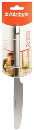 Ножи столовые, комплект 2 шт., нержавеющая сталь, европодвес, "Style", ATTRIBUTE, ACS442