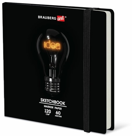 Скетчбук для маркеров 120 г/м2, 195х195 мм, 60 л., твердая обложка, резинка, BRAUBERG ART, МИКС, 115106