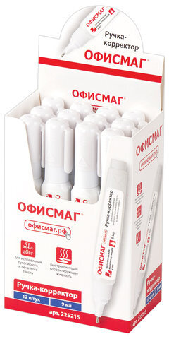 Ручка-корректор ОФИСМАГ, 9 мл, металлический наконечник, 225215