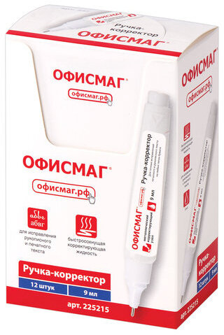 Ручка-корректор ОФИСМАГ, 9 мл, металлический наконечник, 225215