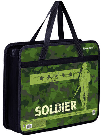 Папка на молнии с ручками BRAUBERG А4, 1 отделение, пластик, ширина 80 мм, "Soldier", 270870