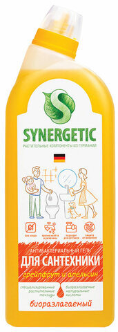 Средство для уборки туалета антибактериальное 700 мл SYNERGETIC "Грейпфрут и апельсин", 104070
