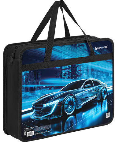 Папка на молнии с ручками BRAUBERG А4, 1 отделение, пластик, 80 мм, "Night driver", 272169