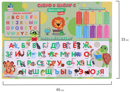 Настольное покрытие BRAUBERG KIDS, А3+, пластик, 46x33 см, "Back to school", 272367