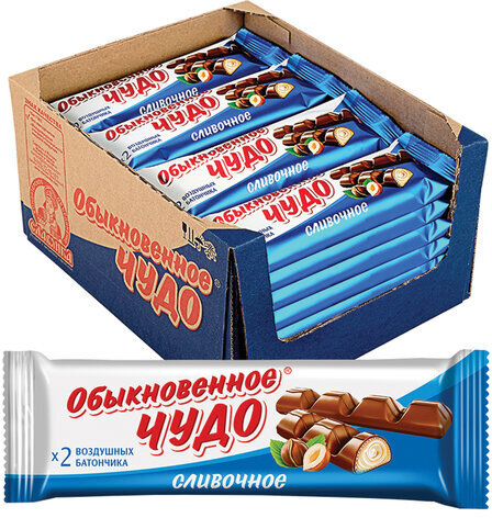 Шоколадный батончик вафельный СЛАВЯНКА "Обыкновенное чудо", сливочный, 55 г, пакет, 30661