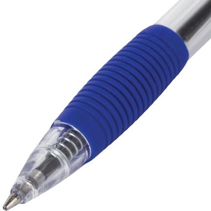 Ручка шариковая автоматическая с грипом STAFF "Basic" BPR-820, СИНЯЯ, корпус прозрачный, 0,7 мм, линия письма 0,35 мм, 142820