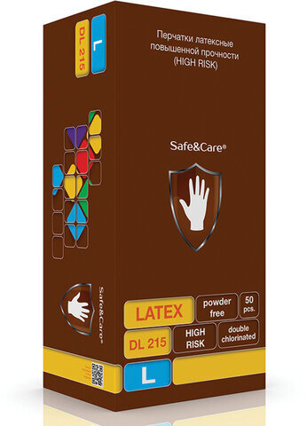 Перчатки латексные смотровые КОМПЛЕКТ 25 пар (50 шт.), L (большой), синие, SAFE&CARE High Risk, DL 215