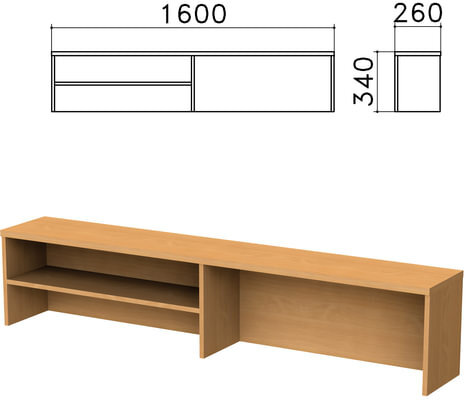 Надстройка для стола письменного "Монолит", 1600х260х340 мм, 1 полка, цвет бук бавария, НМ39.1