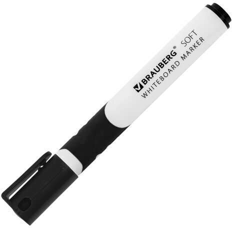 Маркер стираемый для белой доски ЧЕРНЫЙ, BRAUBERG "SOFT", 5 мм, резиновая вставка, 151248