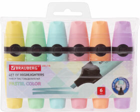Набор текстовыделителей BRAUBERG 6 шт., АССОРТИ, &quot;DELTA PASTEL&quot;, линия 1-5 мм, 151736