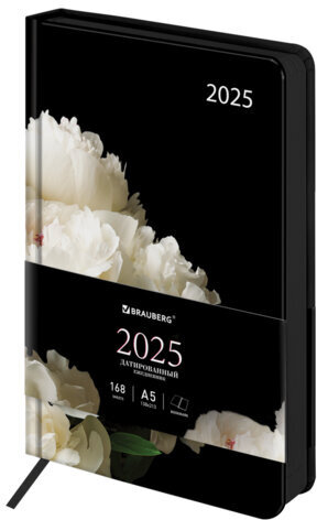 Ежедневник датированный 2025 А5 138x213 мм BRAUBERG "Vista", под кожу твердый, "Flowers", 115873
