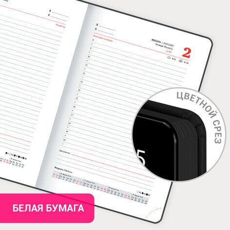 Ежедневник датированный 2025 А5 138x213 мм BRAUBERG "Vista", под кожу твердый, "Flowers", 115873