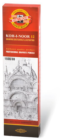 Карандаш чернографитный KOH-I-NOOR 1500, 1 шт., 8B, корпус желтый, заточенный, 150008B01170RU