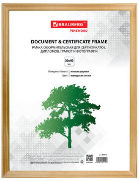 Рамка 30х40 см, дерево, багет 18 мм, BRAUBERG &quot;HIT&quot;, канадская сосна, стекло, 390026