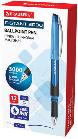 Ручка шариковая масляная BRAUBERG "DISTANT 3000", увеличенная длина письма, СИНЯЯ, линия письма 0,5 мм, 144151