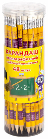 Карандаш чернографитный с таблицей умножения ЮНЛАНДИЯ "ЮНЛАНДИК-МАТЕМАТИК", HB, с ластиком, 181581