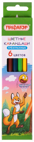 Карандаши цветные ПИФАГОР &quot;Сказки&quot;, 6 цветов, классические, заточенные, 181820