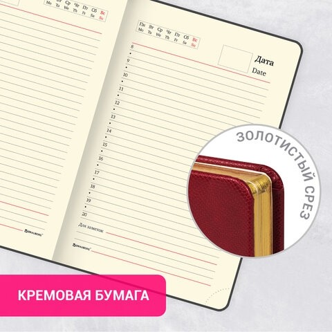 Ежедневник недатированный МАЛЫЙ ФОРМАТ 100x150 мм А6 BRAUBERG "Iguana", под кожу, 160 л., красный, 114468