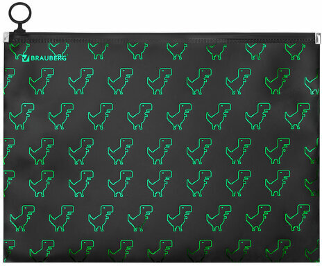 Папка для тетрадей BRAUBERG А4, 1 отделение, пластик, на zip-lock-молнии, "Dino matrix", 272106
