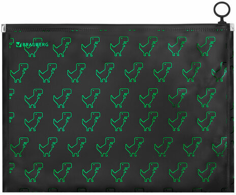 Папка для тетрадей BRAUBERG А4, 1 отделение, пластик, на zip-lock-молнии, "Dino matrix", 272106