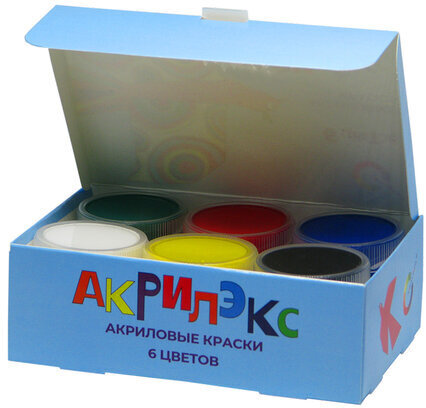 Краски акриловые "Акрилэкс", 6 цветов по 20 мл, в баночках, 24-6.20-50