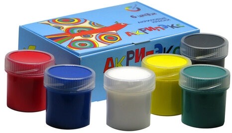 Краски акриловые "Акрилэкс", 6 цветов по 20 мл, в баночках, 24-6.20-50