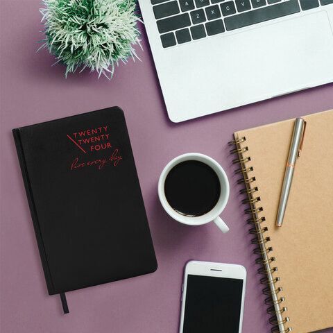 Ежедневник датированный 2024 А5 138x213 мм BRAUBERG "Chameleon", под кожу, черный/красный, 114925