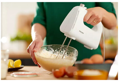 Миксер PHILIPS HR3705/00, 300 Вт, 5 скоростей, 2 венчика, 2 крюка для теста, белый