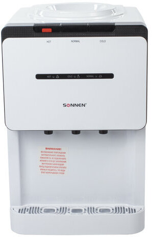 Кулер для воды SONNEN TSE-02, настольный, НАГРЕВ/ОХЛАЖДЕНИЕ ЭЛЕКТРОННОЕ, 3 крана, белый/черный, 453976