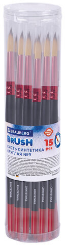 Кисть синтетика, круглая № 9, BRAUBERG PREMIUM, 201008