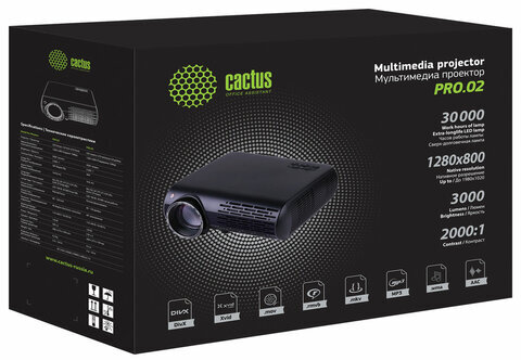 Проектор CACTUS CS-PRO.02B.WXGA-A, LCD, 1280x800, 16:10, 3000 лм, 2000:1, 4,2 кг, 85430