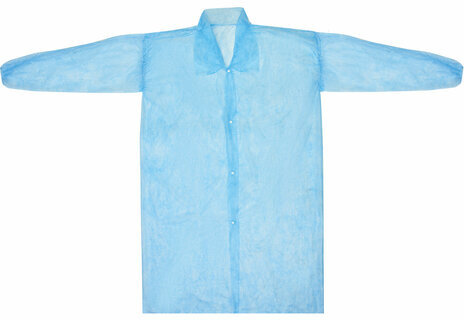 Халат одноразовый голубой на кнопках КОМПЛЕКТ 10 шт., XXL, 56-58 размер, 110 см, рукав на резинке, 30 г/м2, ОПТИТРЕЙД