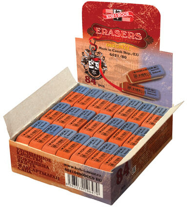 Ластик KOH-I-NOOR 6521/80, 42х14х8 мм, красно-синий, прямоугольный, скошенные края, натуральный каучук, 6521080006KDRU