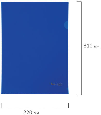 Папка-уголок жесткая, непрозрачная BRAUBERG, синяя, 0,15 мм, 224880