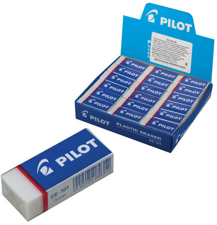 Ластик PILOT, 45х20х12 мм, прямоугольный, белый, картонный держатель, EE-101
