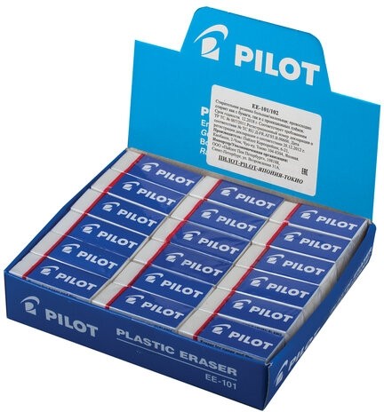 Ластик PILOT, 45х20х12 мм, прямоугольный, белый, картонный держатель, EE-101