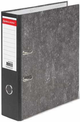 Папка-регистратор BRAUBERG, усиленный корешок, мраморное покрытие, 80 мм, с уголком, черная, 227188