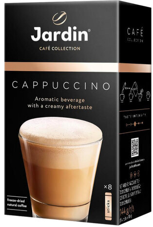 Кофе растворимый порционный JARDIN "3 в 1 Капучино", КОМПЛЕКТ 8 пакетиков по 18 г, 1690-10