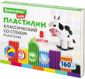 Пластилин классический BRAUBERG KIDS, 8 цветов, 160 г, со стеком, 106501