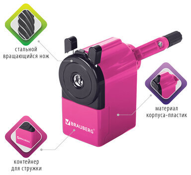 Точилка механическая BRAUBERG "JET", металлический механизм, корпус розовый, 229568