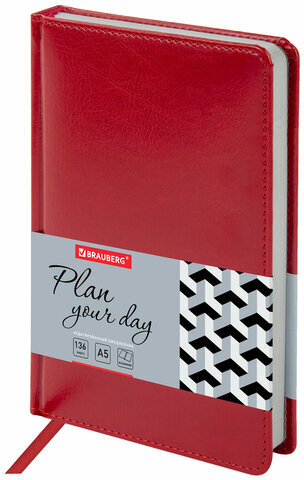 Ежедневник недатированный А5 138х213 мм BRAUBERG "Rainbow" под кожу, 136 л., красный, 111667