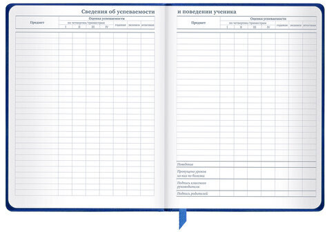 Дневник 1-11 класс 48 л., кожзам (твердая), термотиснение, BRAUBERG "VIENNA", синий, 105961