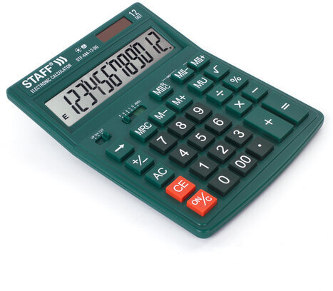 Калькулятор настольный STAFF STF-444-12-DG (199x153 мм), 12 разрядов, двойное питание, ЗЕЛЕНЫЙ, 250464