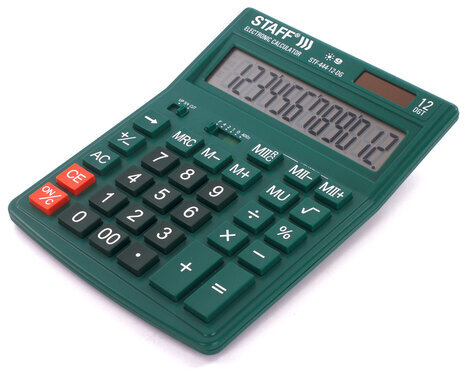 Калькулятор настольный STAFF STF-444-12-DG (199x153 мм), 12 разрядов, двойное питание, ЗЕЛЕНЫЙ, 250464