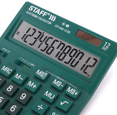 Калькулятор настольный STAFF STF-444-12-DG (199x153 мм), 12 разрядов, двойное питание, ЗЕЛЕНЫЙ, 250464