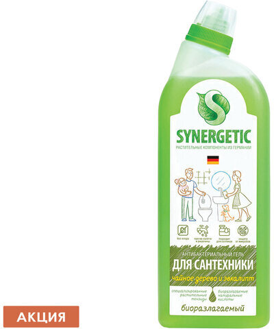 Средство для уборки туалета антибактериальное 700 мл SYNERGETIC "Чайное дерево и эвкалипт", биоразлагаемое, 51020, 104071